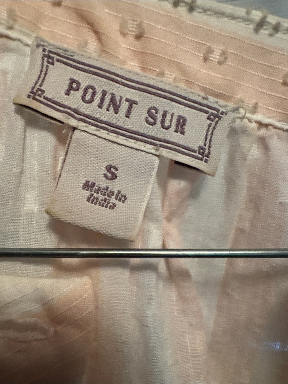 Point Sur Light Pink and White Dot-Textured Short Sleeve Blouse - Picture 2 of 5
